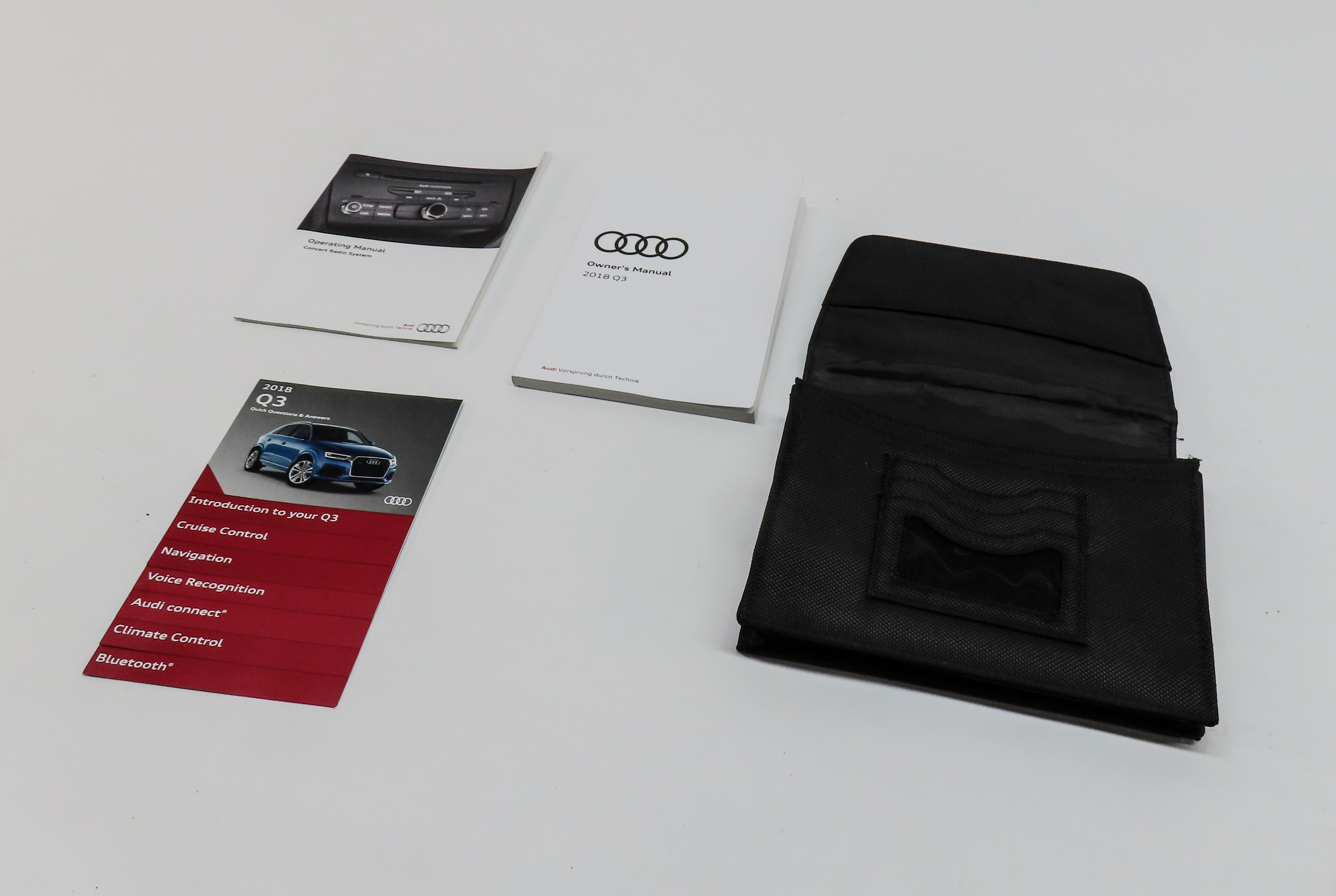 2018 AUDI Q3 (8U) OWNERS MANUAL BOOKLET SET 3 w/ CARRY CASE (BLACK) — exact item pictured
